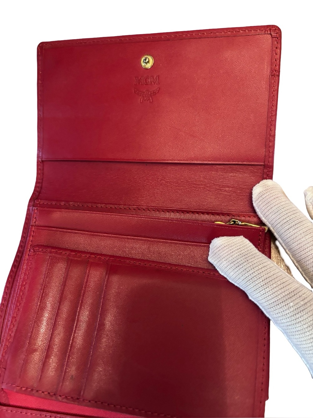 Authentic MCM Quilted Red Leather Wallet with Gold Hardware - Picture 10 of 16